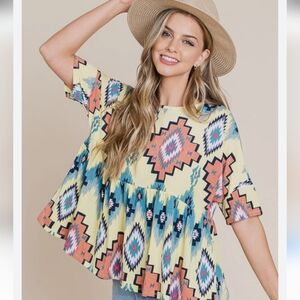 Yellow Geometric Peplum Top